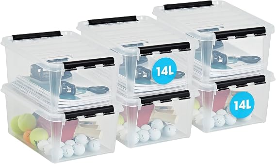 SmartStore 14L Clear Plastic Storage Boxes with Lid, 6 Pack, Reinforced, Food Safe, Clip Locked, Stackable and Nestable, BPA Free L40 x W30 x H18 cm