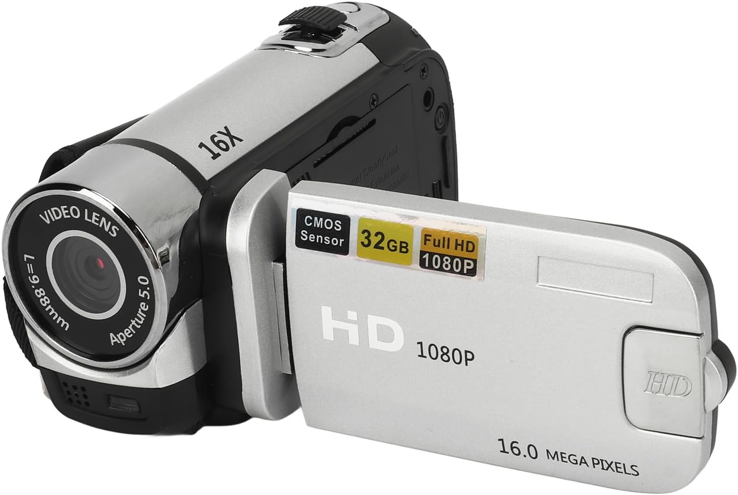Point and Shoot Camera Vintage Camera Video Camera 1080P 16MP Digital Camera 2.4 Inch Rotatable Screen Camcorder 16X Zoom HD Video Recorder with Fill Light (Silver)