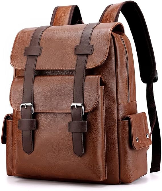 Backpack Women Men Vintage PU Waterproof Bag for 15.6 Inch Laptop Work Travel