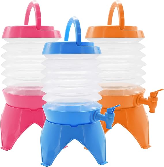 Reusable Plastic Drink Dispenser with Tap, 3.5L Collapsible Water Dispenser, Fridge Water Dispenser, Portable Drink Container, for Party Drink, Chilled Juice, Cocktails, Water (Random Colours)