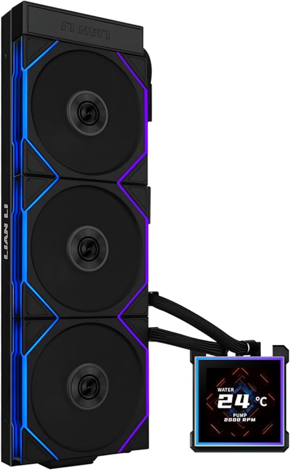 Lian Li Hydroshift II-S LCD 360TL ARGB Sıvı CPU Soğutucu - 360 mm AIO - 3,4 inç IPS LCD Kare Ekran - Papatya Zinciri - Düşük Gürültülü - Intel LGA 1851/1700, AMD AM5/AM4-3X TL120 ARGB Fan - Siyah