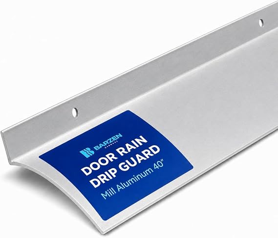 Barzen Exterior Door Rain Drip Guard - Over Door Drip Cap Rain Deflector for Windows and Doors - 2.5 Inches Wide, 40 Inches Long, Universal Fit - Aluminum Finish