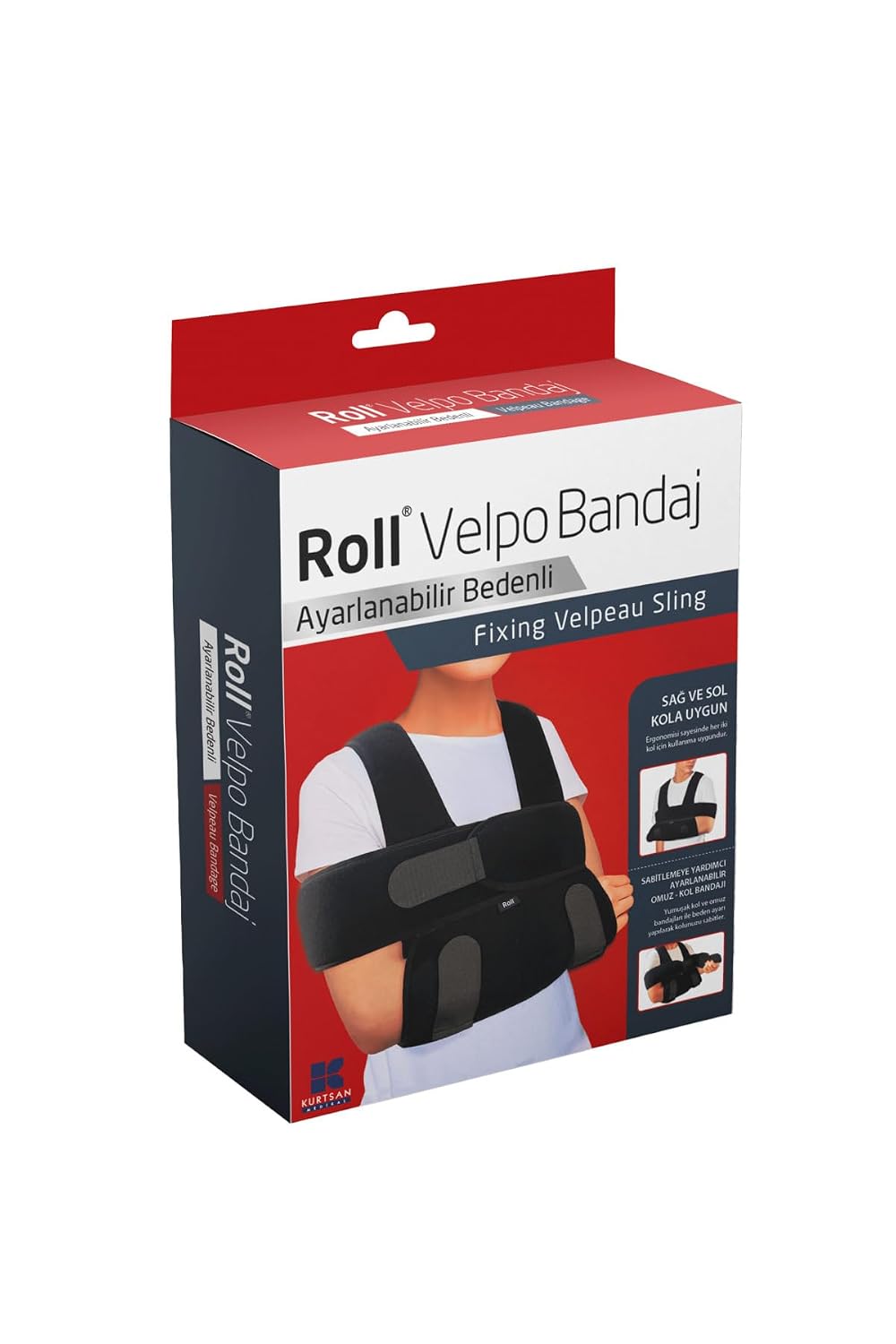Roll Velpo Bandaj Ayarlanabilir Bedenli, Omuz ve Kol Sabitleyici, Siyah