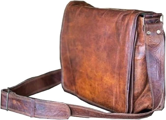 13 inch Leather Full Flap Messenger Handmade Bag Laptop Bag Satchel Bag Padded Messenger Bag Brown (13x10)