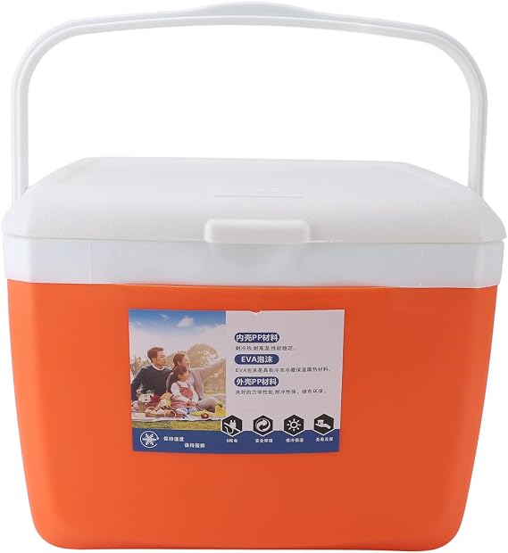 Insulated Portable Cooler, 13L Leakproof Outdoor Cooler Box, Portable Insulated Cooler with Carry Handle Leakproof Hard Cooler Ice Packs for Picnics Grill Camping Fishing (Orange)