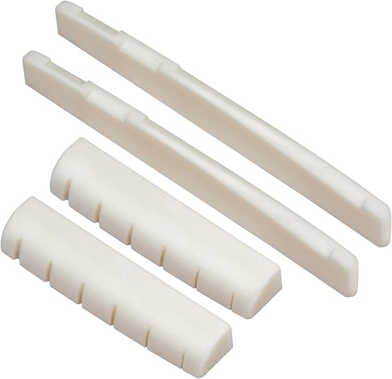 2 Sets 4pcs 6 String Acoustic Guitar Bone Bridge Saddle and Nut Made of Real Bone