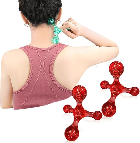 Trigger Point Massage Tools - 2 Pcs 4 Press Point Self Massage Balls Manual Massager for Deep Tissue Pain Relief (Red)