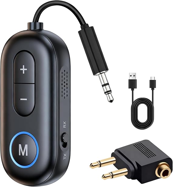 Airplane Bluetooth 5.4 Transmitter Receiver 2-in-1 Wireless Aux Adapter 3.5mm 18H Playtime Airfly pro 2 TV Airplane Car Gym Home Stereo Speaker Travel Flight