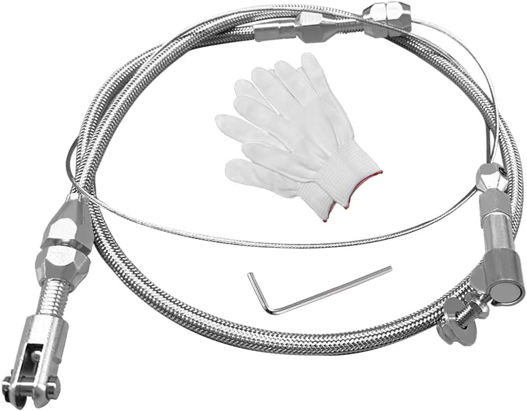 24 Braided Throttle Cable Kit, Universal Accelerator Adjustable Throttle Cables Replacement, Stainless Steel Fuel Line Gas Cable Kit with Aluminum Fitting & Ferrule for Most Vehicles 24 Inch