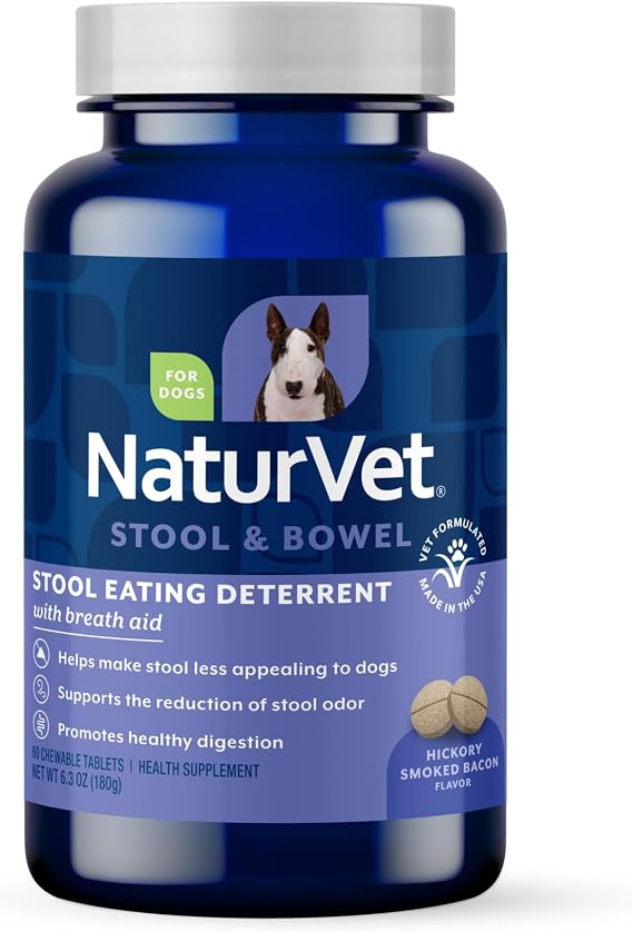 NaturVet Stool Eating Deterrent with Breath Aid for Dogs - 60 Count | Helps Deter Dogs from Eating Stool, Reduces Stool Odor & Supports Healthy Digestion, Chewable Tablets