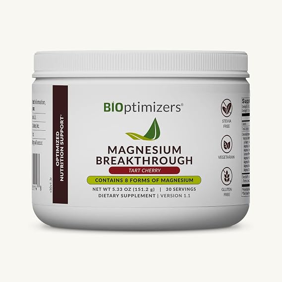 BIOptimizers Magnesium Breakthrough Drink - 8 Forms of Magnesium, Electrolytes, Sleep Health, Stress, Muscle Recovery, Heart Support | Glycinate, Citrate, Malate- Tart Cherry