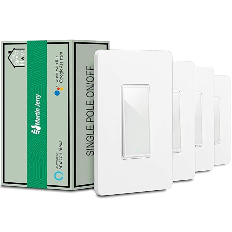 Smart Switch by MartinJerry | Works with Alexa, Smart Home Devices Works with Google Home, No Hub Required, Easy Installation, Single Pole (4 Pack)