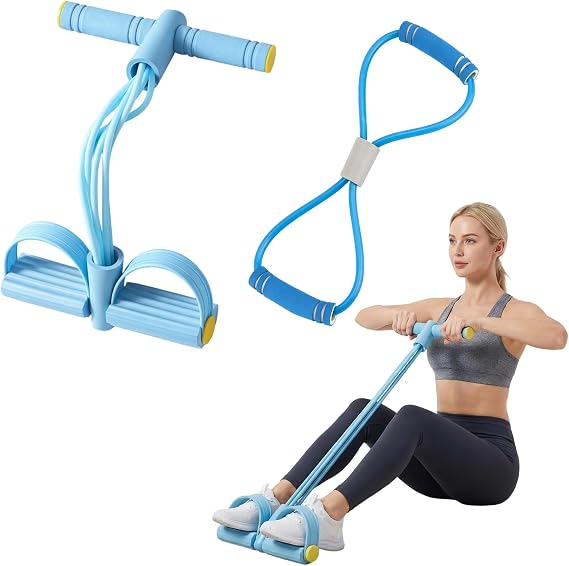 Pedal Resistance Bands with Handle, Multifunctional Foot Pedal Resistance Band for Full-Body Strength Training, Sit Up Exercise Equipment with Dual-Color Handles, Portable Home Gym Equipment
