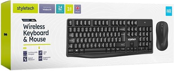 styletech MK200 Wireless Keyboard & Mouse Bundle, PC Compatible - Black