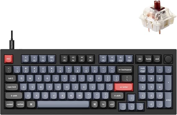 Keychron Q5 Wired Custom Mechanical Keyboard Knob Version, 96% Layout QMK/VIA Programmable Macro with Hot-swappable Gateron G Pro Brown Switch Double Gasket Compatible with Mac Windows Linux (Black)