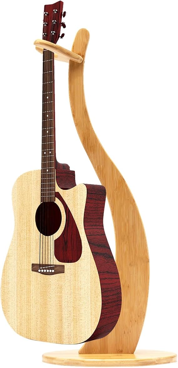 Bamboo Guitar Stand, Guitar Bass Display Rack with Rubber Pads on the Bottom, Guitar Support Stand for Studio, Home Display