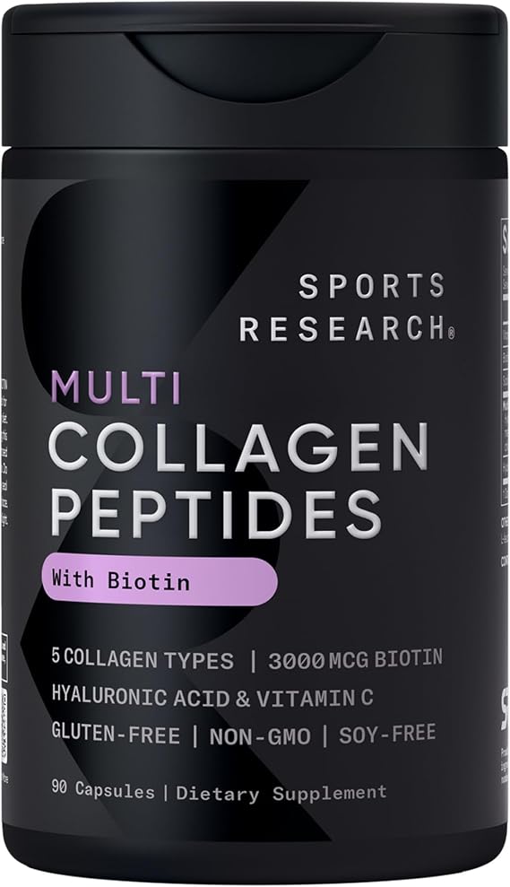 Sports Research Collagen Peptides w/Biotin & Hyaluronic Acid, 90 Count