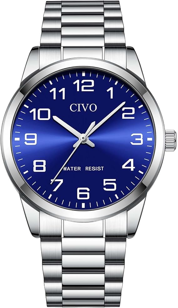 CIVO Men's Casual Analogue Quartz Watch Easy to Read Silver Stainless Steel Waterproof Watch