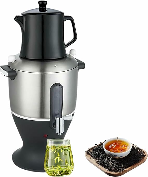 Tea Maker Electric Samovar 1500W, 6L Stainless Steel Double Pot Kettle with Infuser, Keep Warm Function, for Home and Office