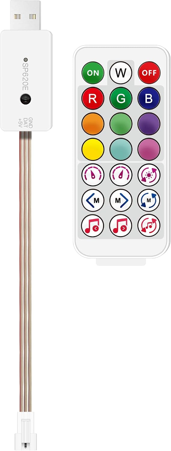 BTF-LIGHTING USB Bluetooth SP620E Mini Controller WS2812B WS2811 SM16703 UCS1903 Sync Built-in Mic Music Timer Group Control for LED Module Pixel Strip Light APP IR Remote DC5V