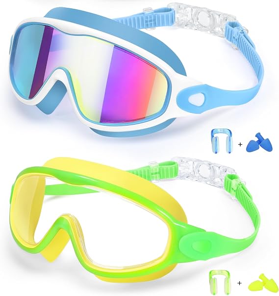 2 Pack Kids Swimming Goggles Anti-fog Swim Goggles Toddler Girls Boys 3-15
