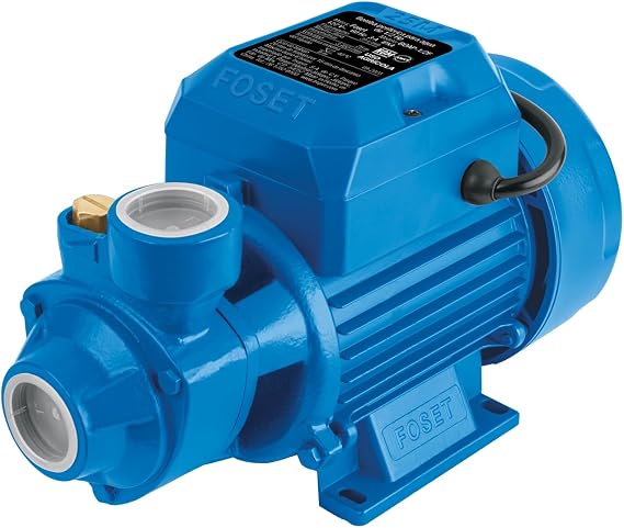 Foset Peripheral Water Pump for Agricultural Use, 1/2 HP, Max Head 25 m, Max Flow 31 L/min, 127 V / 60 Hz, 1-Inch NPT Inlet/Outlet, Brass Impeller, IPX4 (Model BOAP-1/2F / 49877)