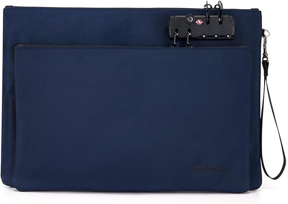 Notary Bag with Lock, Double layer Men & Women's Locking Accessories Pouch, Passports, Notary Supplies, Valuable Storage Bag (blue)