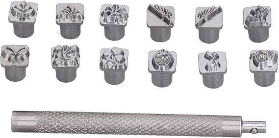 Leather Stamping Tools Set 12 Piece Animal Plant Pattern Seals with Handle for Custom Leather Projects 12 Unique Designs Precision Crafted for Artisans Solving Detailed Challenges
