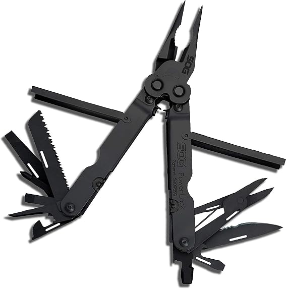 SOG PowerLock Multi-Tool- Compound Leverage Technology with EOD Crimper Device, 420 Stainless Steel Body, 18 Lightweight Specialty Tools (B61N-CP) , Black | 420 Stainless Steel Body, 18 Lightweight Specialty Tools (B61N-CP)