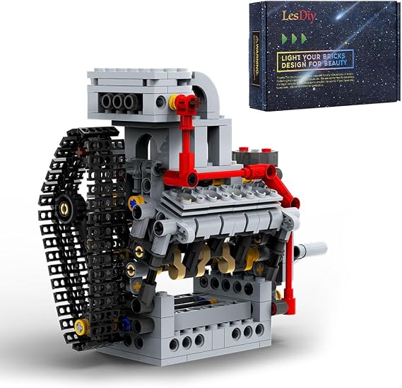V8 Engine Model Kit, Mini V8 Engine Model DIY Assembly MOC Building Blocks Set, Build Your Own Engine Kit for Adults and Teens