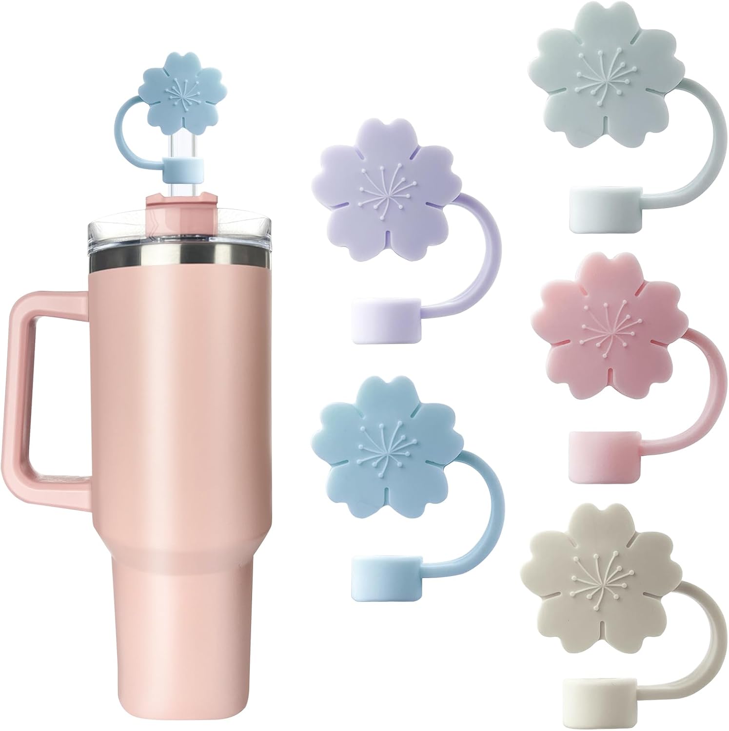 Velaco 5PCS 0.4in10mm Diameter Silicone Straw Covers Cap Compatible with Stanley 20 30&40 Oz Cup, Straw Toppers for Stanley 40 Oz Tumbler with Handle, Dust-Proof Straw Caps - Molandiy Colors