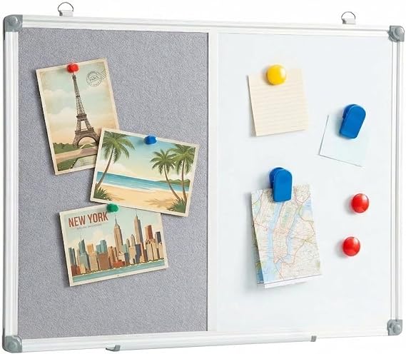 Bulletin Board Whiteboard Combo, 24" x 18" Fabric Magnetic Dry Erase Board