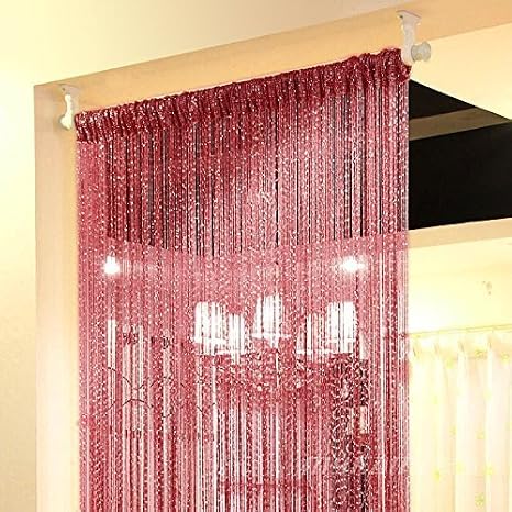 Topixdeals Door Fringe Curtain,Rare Flat Silver Ribbon Door String Curtain Thread Fringe Window Panel Room Divider Cute Strip Tassel Party Events(1 Pack, Claret)