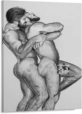 Hjjkbfdr Hairy Naked Guy Art Poster Sexy Muscular Men Canvas Painting Dining Room Decor, Bedroom Art, Wall Decor Living Room,Frameless 20x30inch
