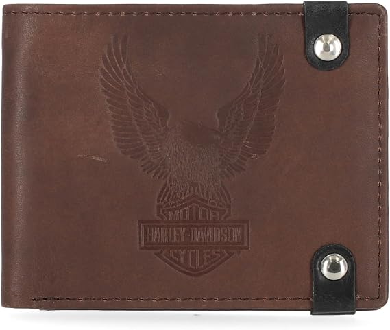 Harley-Davidson Men's Classic Genuine Leather Crazy Horse Eagle Wallet - Brown