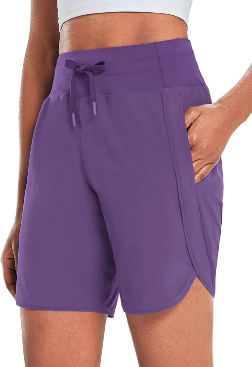 baleaf Women's 7" Long Athletic Running Shorts Workout with Zipper Pocket