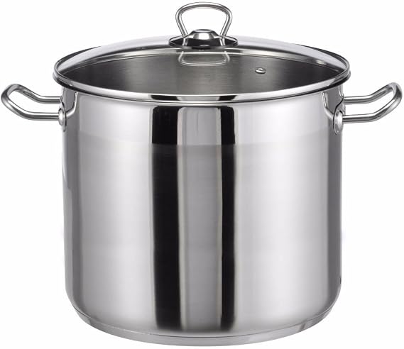 15 Ltr Large Deep Stainless Steel Cooking Stock Pot Casserole Glass Lid With Induction Base