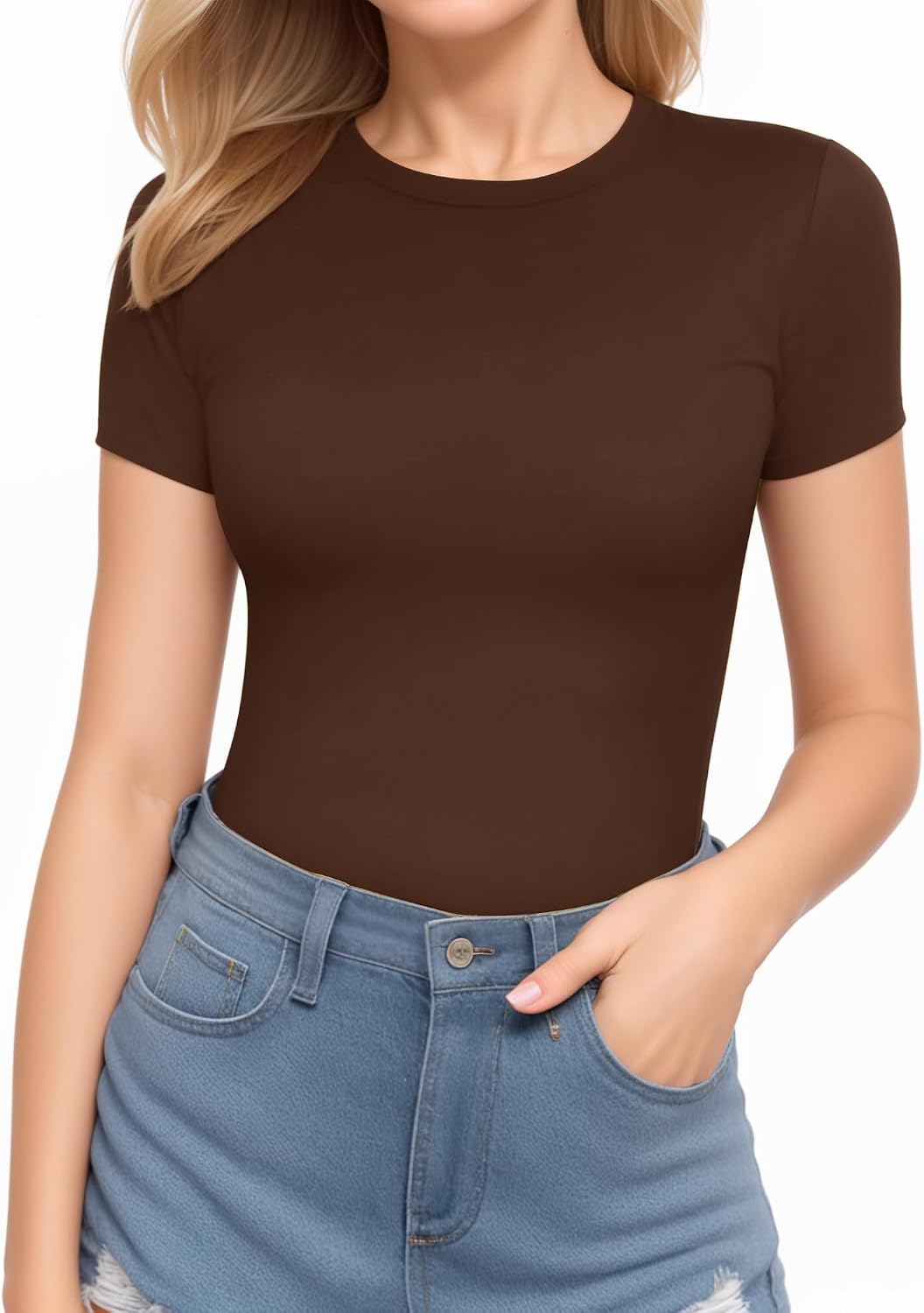 ALGALAROUND Bodysuits for Women Crew Neck Short Sleeve T-shirt Body Suits for Ladies Bodysuit Y2K Summer Leotard Shirts Tops for going out