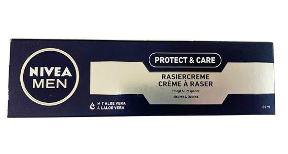 NIVEA Men Protect & Care Shaving Cream for Men, 2-Pack, 100 ml Each, Gentle Hydrating Formula with Aloe Vera and ProVitamin B5 for Smooth Razor Glide, Nourishing Skin Comfort and Daily Grooming Care