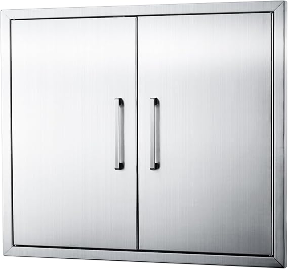 Outdoor Kitchen Double Doors, 26W24H Stainless Steel BBQ Access Door with Handles, Flush Mount for Outdoor Kitchen,Grilling,BBQ Island