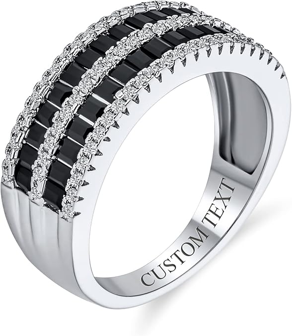 Two Tone CZ Black & White 1/2 Eternity Band Ring .925 Sterling Silver