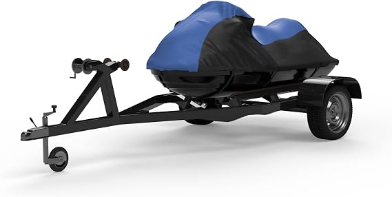 Weatherproof Outdoor Jet Ski Cover Compatible with 2005-2007 Honda AquaTrax F12X Trailerable with Straps & Storage Bag, All-Weather Protection Durable Jet Ski Accessories, Blue/Black