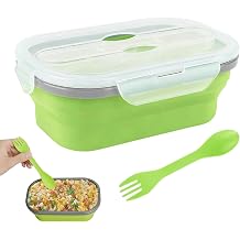 Lunch Box, 1000ml Bento Lunch Box for Adults and Kids, Stackable Packed Lunch Boxes, Collapsible Food Storage Containers with Cutlery Microwave Safe (Green)