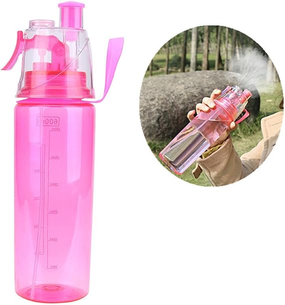 Mist Spray Water Bottle 600ml Portable Sport Water Bottle AntiLeak Drinking Cup with Mist Hydration (Pink) smiggle spray portable water bottle blue