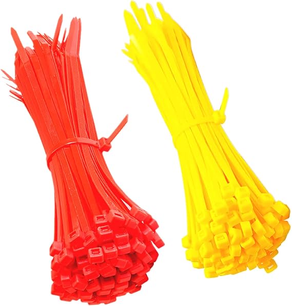 Zip Ties, 200pcs Yellow and Red Zip Ties 8 Inch, Plastic Ties Small Zipties Cable Tie Wraps, Multi-Purpose Cable Management Ties, Self-Locking Ziptie for Office and Home(Can bear 30lb)