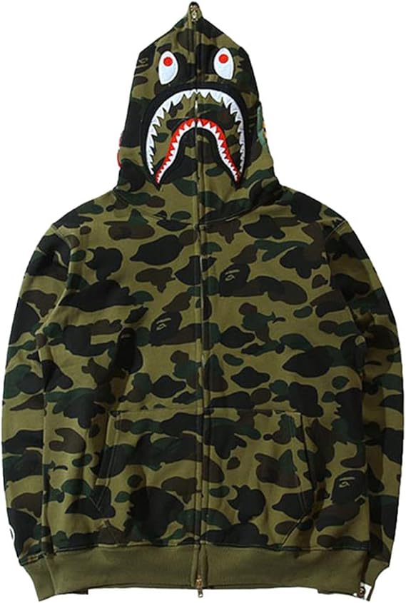 YEBIRAL Men's Bape Shark Hoodie Women's Hoodie 3D Camouflage Bape Hoodie Shark Head Shark Jacket Hip Hop Streetwear Pullover Unisex Loose Casual Sweat Jacket with Hood