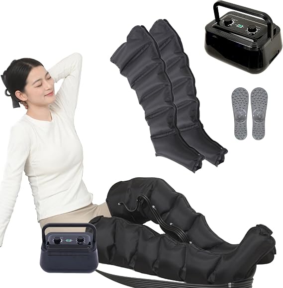 Legs Recovery System Lymphatic Drainage Massager, Dynamic Compression Massage Electric Air Compression Leg Massager Machine for Pain and Circulation, 6-Cavity | Timing Func | 0~250mmHg Kpα (Black