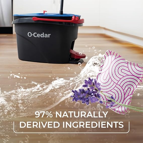 O-Cedar EasyWring RinseClean Microfiber Spin Mop & Bucket Floor Cleaning System, Grey + O-Cedar PACS Hard Floor Cleaner, Lavender Scent