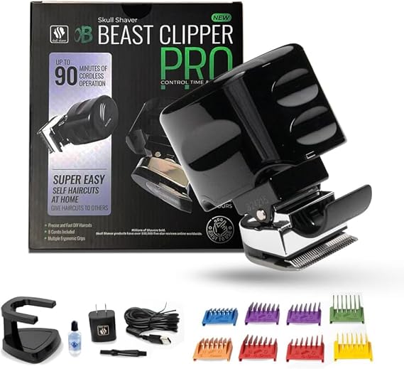 Skull Shaver Beast Clipper Pro - Home Haircut & Grooming Kit - Durable Steel Blades - Cordless Operation - Adjustable Combs - Designed for Men & Women