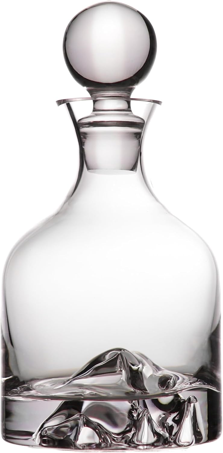 Amehla Foundation Decanter - Handblown Crystal Liquor Decanter with Mountain Base, 1000ml Capacity, Weighted Bottom, Lead-Free Glass for Whiskey, Bourbon, and Spirits - 34oz